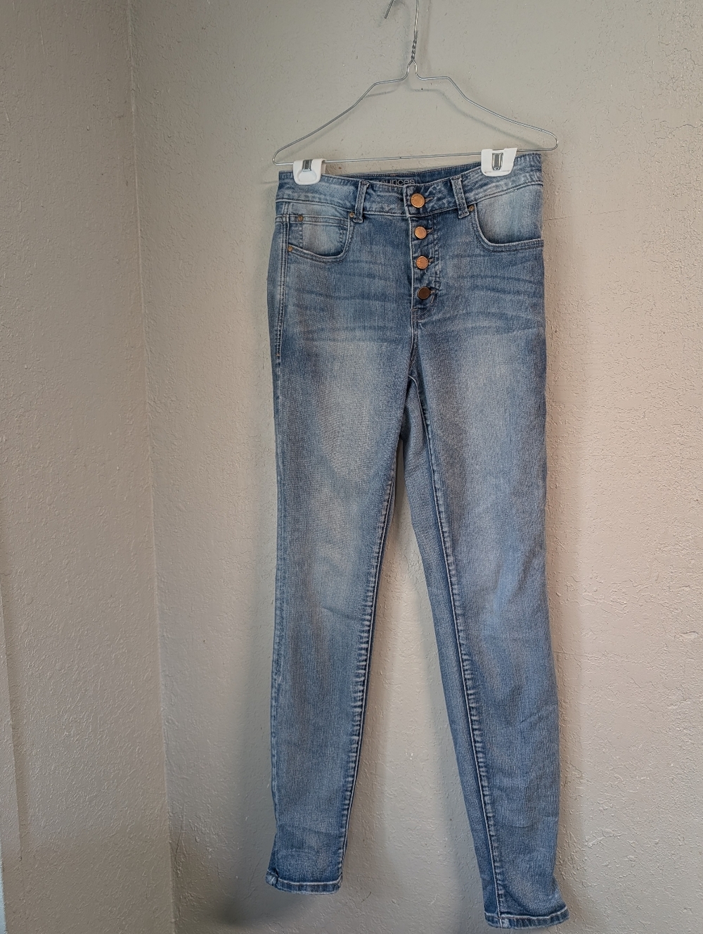 High Rise Button Fly Skinny Jeans 8 Light Wash Festival Boho Indie Sleaze Preppy